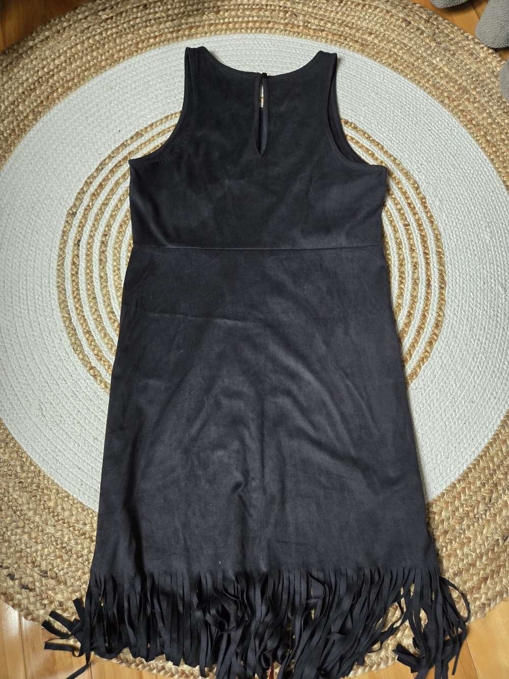 Faux Suede Black Sleeveless Fringe Midi Dress Western Goth Chic - Picture 4 of 13